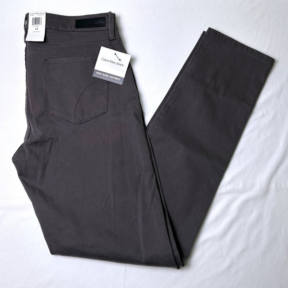 Calvin Klein Womens Mid Rise Skinny Stretch Jeans Size 12 Dark Grey Casual NEW